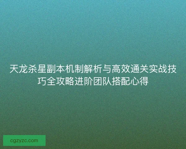 天龙杀星副本机制解析与高效通关实战技巧全攻略进阶团队搭配心得